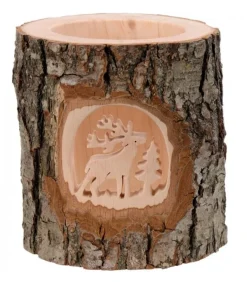 Photophore En Bois Cisele, Cerf En Foret