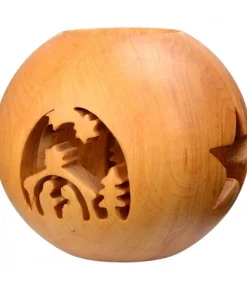 Photophore En Bois, Forme Spherique, Motif Crèche