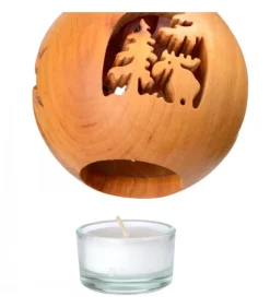 Photophore En Bois Forme Spherique, Motif, Motif Elan