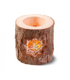 Photophore En Rondin De Bois, 2 Motifs Crèche Et Bougie