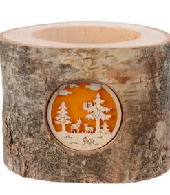 Photophore En Rondin De Bois, 1 Motif Animaux De La Foret