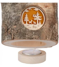 Photophore En Rondin De Bois, 1 Motif Animaux De La Foret