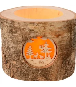 Photophore En Rondin De Bois, 1 Motif Animaux De La Foret