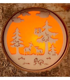 Photophore En Rondin De Bois, 1 Motif Animaux De La Foret
