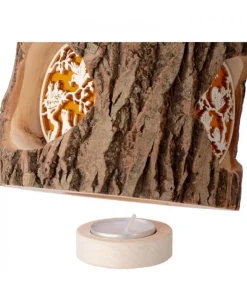 Photophore En Rondin De Bois, Avec 3 Motifs, Ecureuil, Chat Et Oiseaux