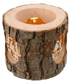 Photophore Rondin De Bois, Avec 3 Motifs, Crèche, Anges Et Bonhomme De Neige