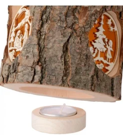 Photophore Rondin De Bois, Avec 3 Motifs, Crèche, Anges Et Bonhomme De Neige