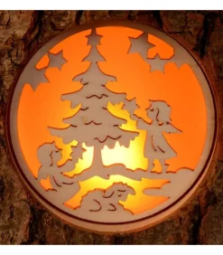 Photophore Rondin De Bois, Avec 3 Motifs, Crèche, Anges Et Bonhomme De Neige