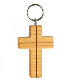 Porte Cle Croix En Bois De Cerisier Avec Croix, 5 Cm