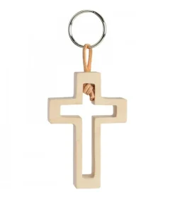 Porte-Clef En Bois Avec Croix Découpee, 5 Cm
