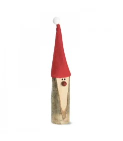 Père Noël En Bois Avec Nez Rouge Et Bonnet En Feutre, 15 Cm