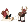 Père Noël En Bois Sur Luge Et Renne