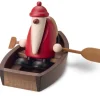 Père Noël En Bois Sur Une Barque
