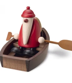 Père Noël En Bois Sur Une Barque