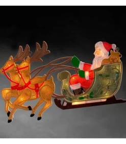 Père Noël Lumineux Avec Rennes Et Traineau