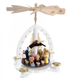 Pyramide Allemande Avec Crèche De Noël Blanche