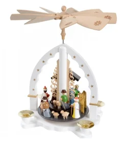 Pyramide Allemande Avec Crèche De Noël Blanche