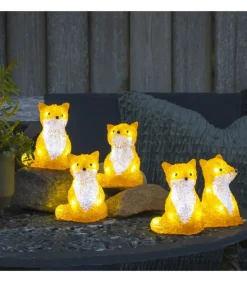 Renards Lumineux Acryliques Led Assis, Lot De 5, 12 Cm