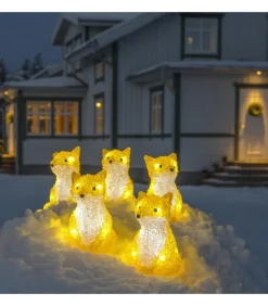 Renards Lumineux Acryliques Led Assis, Lot De 5, 12 Cm