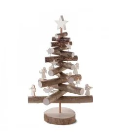 Sapin De Noël En Bois 29 Cm Avec Etoiles Et Anges