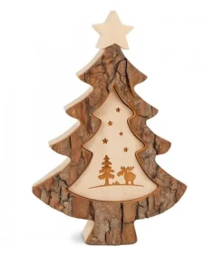 Sapin De Noël En Bois Avec Gravure Elan, 15 Cm