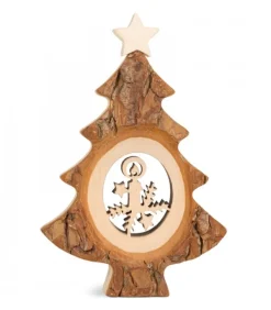 Sapin De Noël En Bois Avec Père Noël Et Luge Cisele, 12 Cm