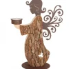 Statuette Ange De Noël En Bois Avec Bougeoir 27 Cm
