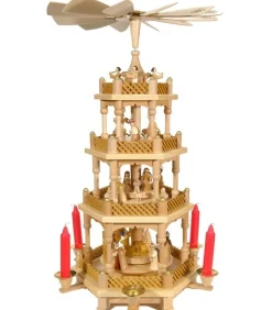 Superbe Weihnachtspyramid D'Allemagne A 3 Etages En Bois Naturel