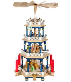 Weihnachtspyramid Allemande Aux Couleurs Baroques Blanc Et Bleu